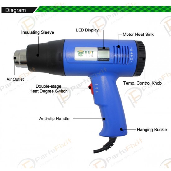 Digital Display Handhold Hot Air Gun BGA Welding Tool BST-8016