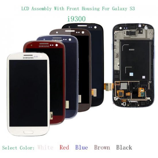 LCD Screen Digitizer Assembly For Samsung Galaxy S3 i9300 With Front Housing -Colors can be selected