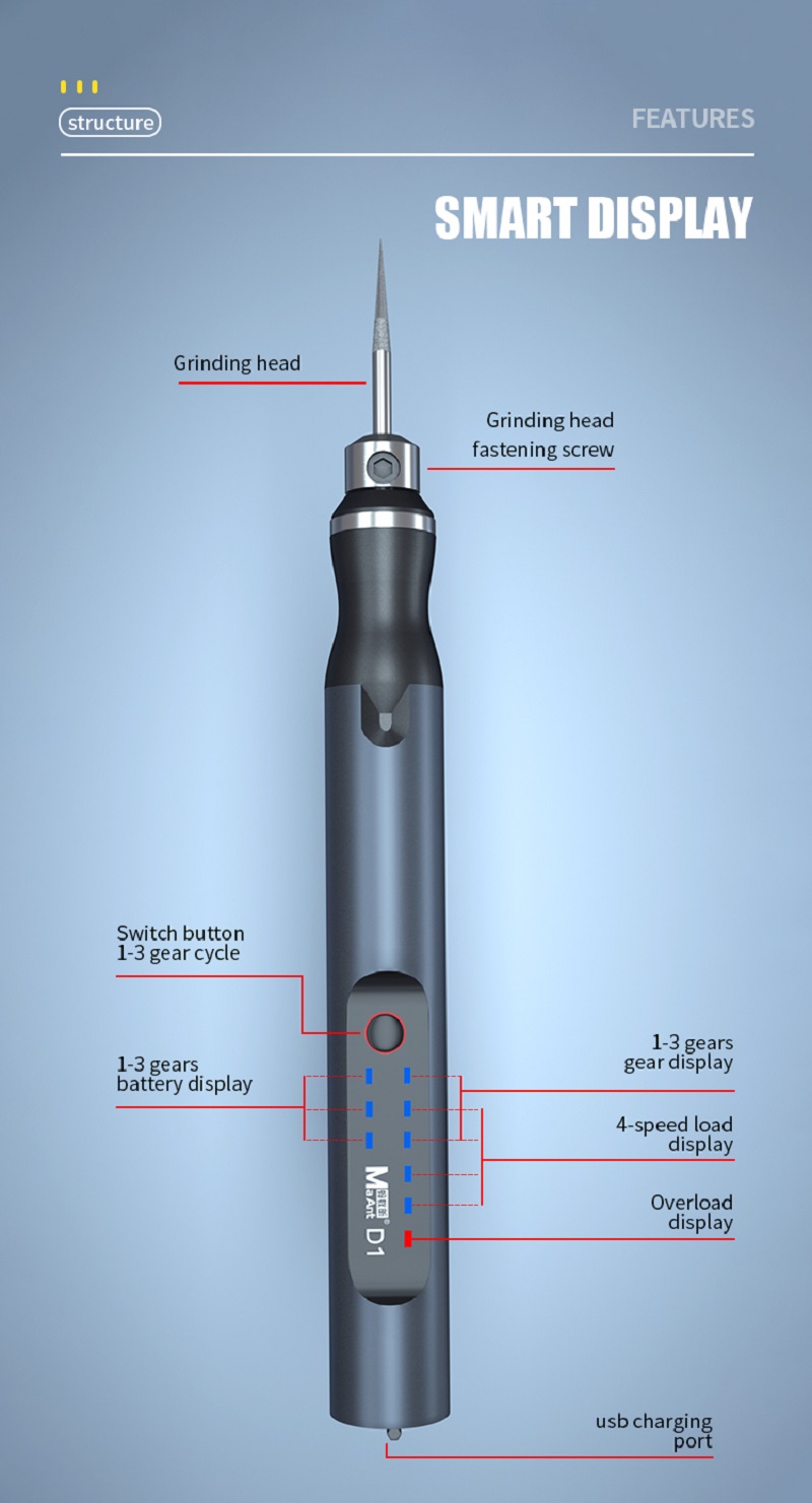 MaAnt D1 PCB USB Grinding Pen For Traces Repair Chip Grind Intelligent  Charging Polishing Cutting Drilling Disassembly Cut Tools